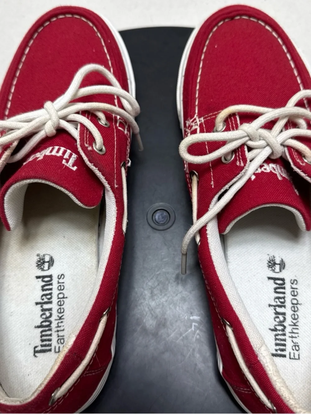 Timberland‎ Men’s Red Canvas Boat Shoes with White Laces
